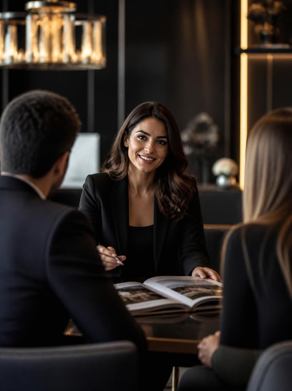 Conseillère Trade Investissement avec des clients